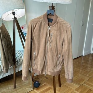 All Saints- Suede Bomber in Gold/Tan